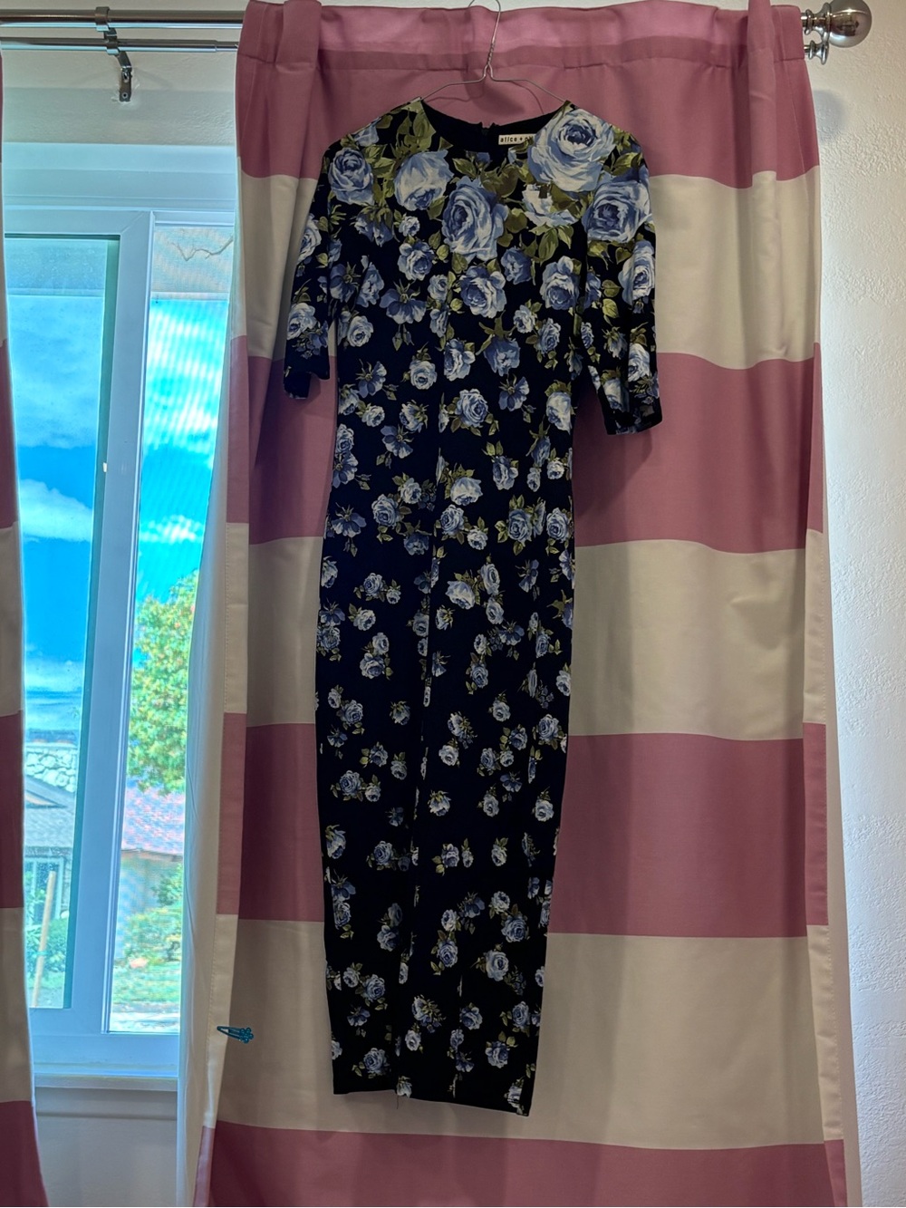 Alice + Olivia Black Floral Midi Dress with Blue and Green Blooms - Picture 4 of 4